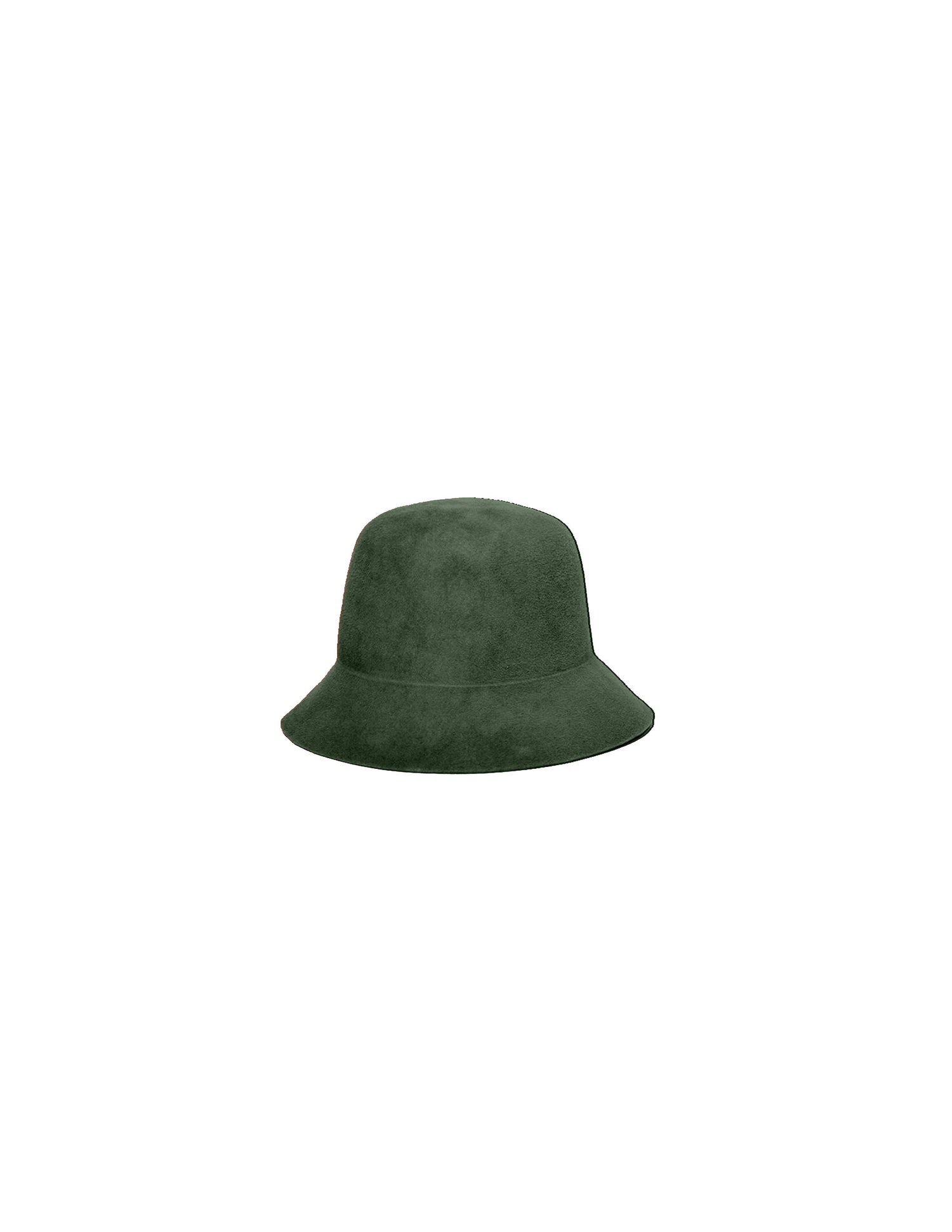A green bucket hat with a flat crown and sloping brim on a white background.