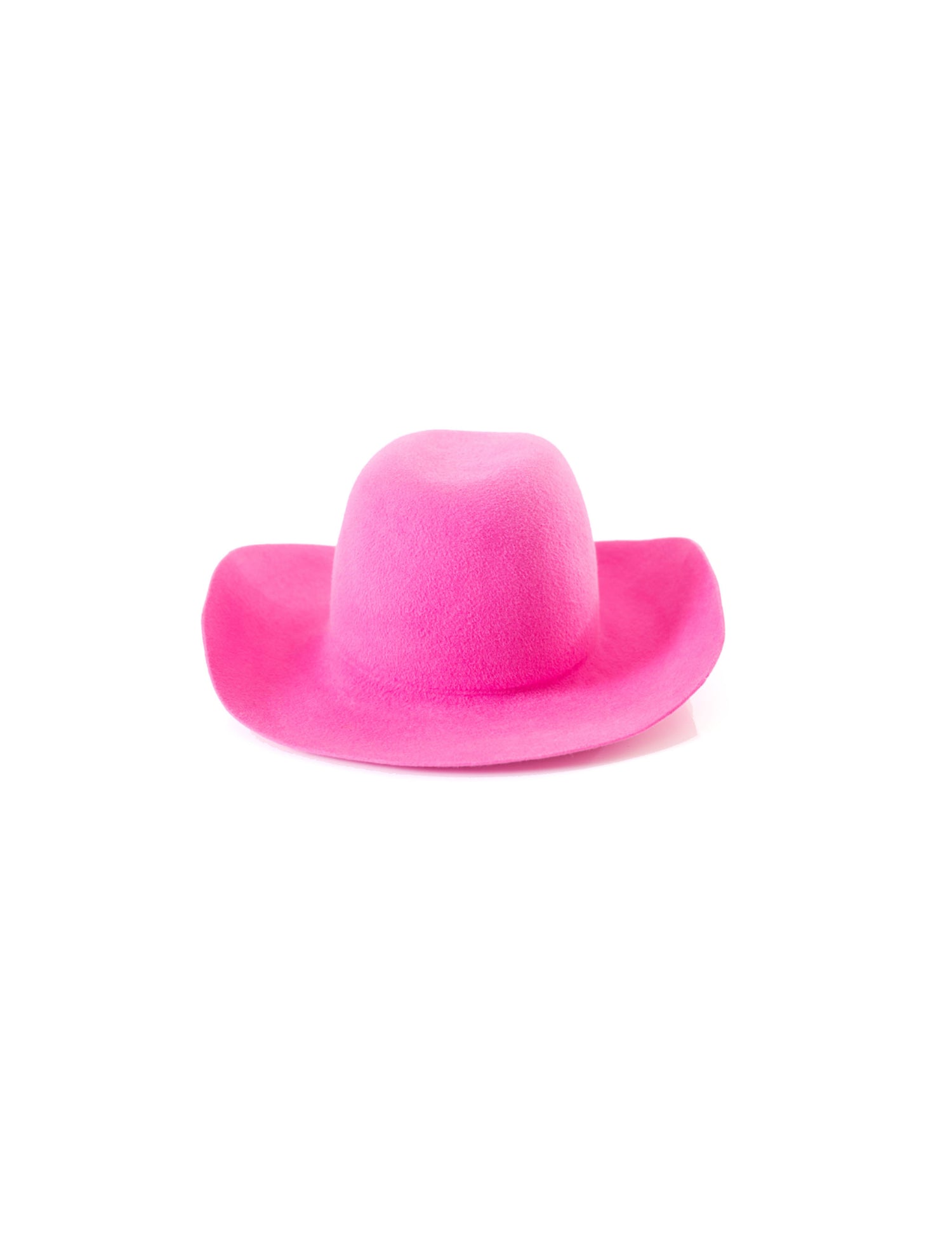 A pink cowboy hat with an upturned brim and a softly indented crown, displayed against a white background.