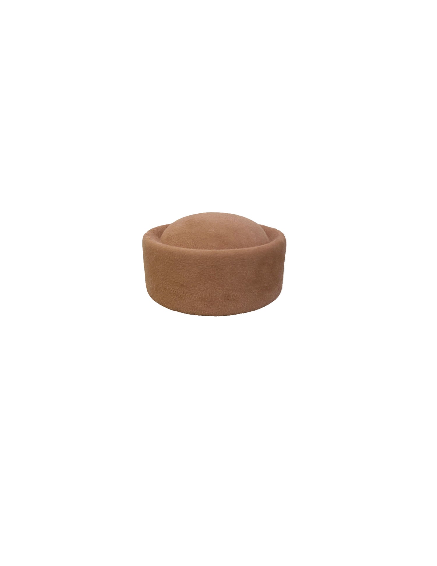 Beige round-shaped felt hat on a white background