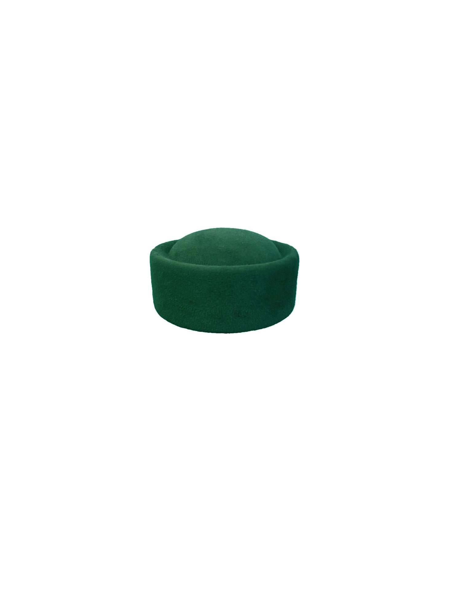 Green round-shaped felt hat on a white background