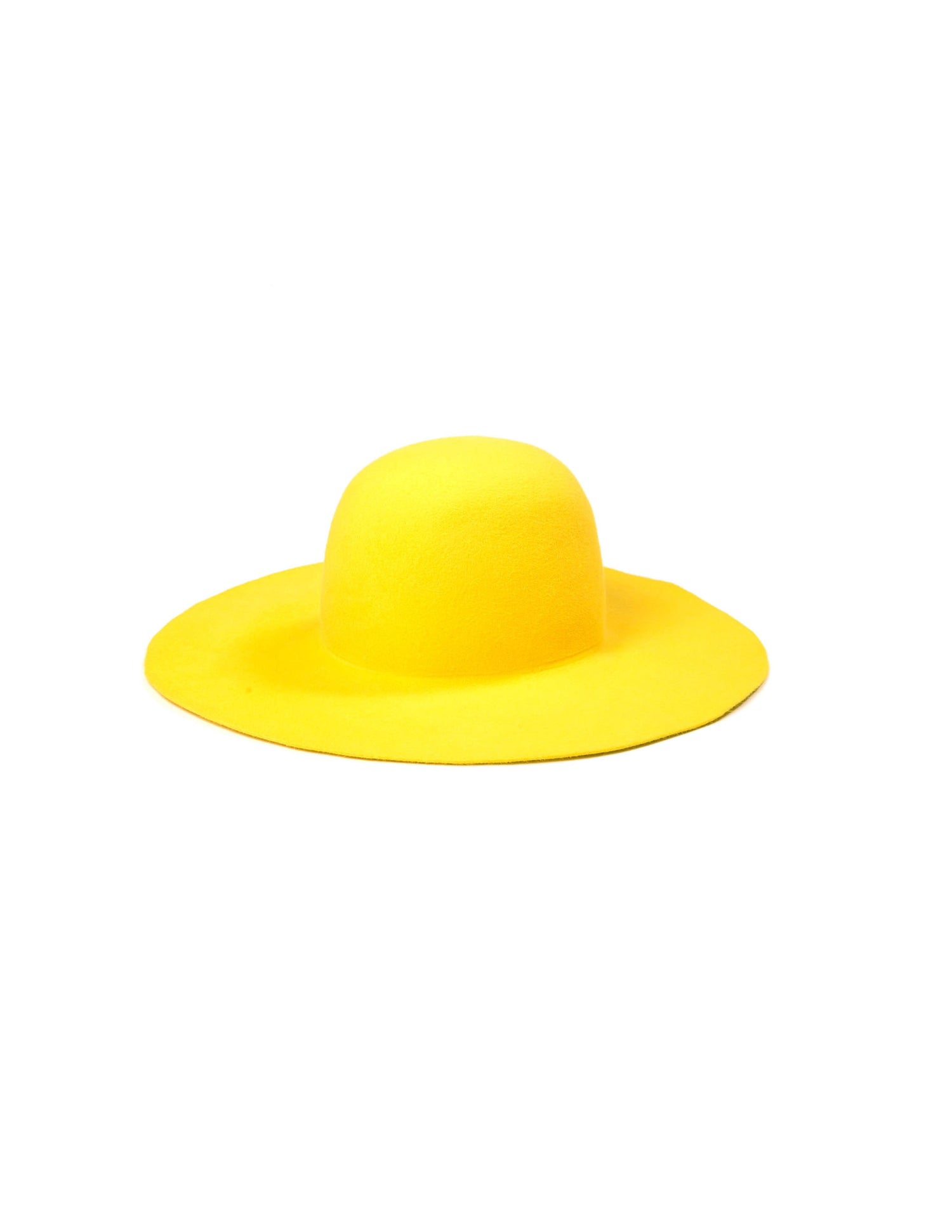 A yellow flat-brimmed hat with a round crown.