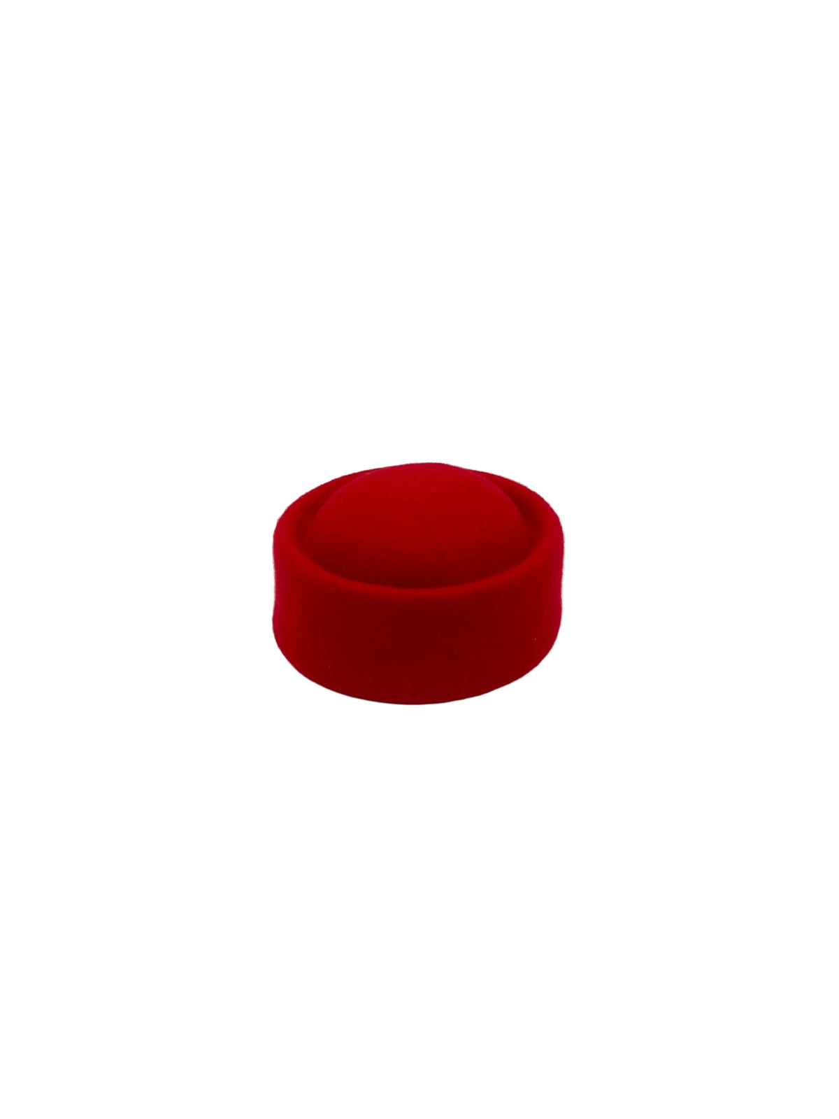 A red pillbox hat, handmade in Helsinki, éN Hats brand, designer Hanna Sarén, wool hat, unisex.