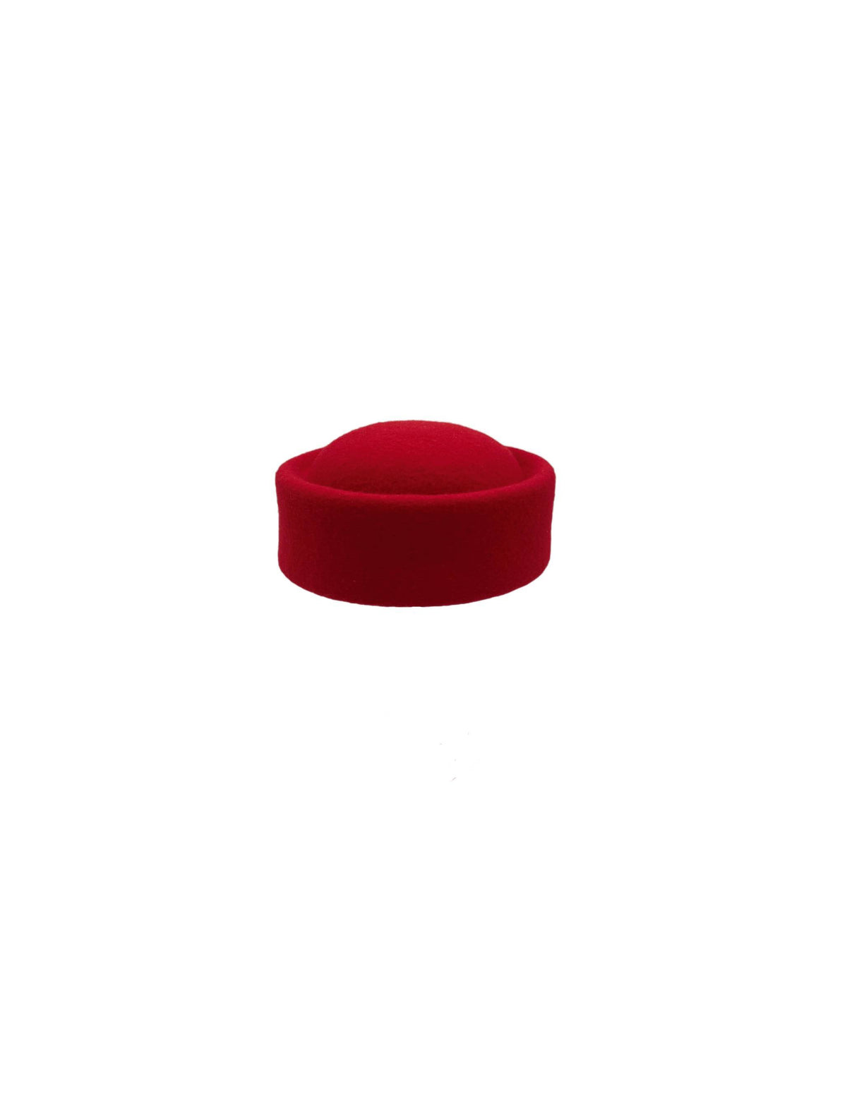 Red Pillbox Round hat on a white background, wool hat, woolen hat, enhats, handmade, design, artisan, hat, hannasaren